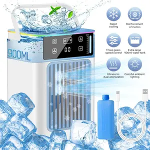 Mini Desktop Air Conditioner Fan with Humidifier – Dual Mist, 900ml Tank, USB Powered Cooling Fan with 3 Speeds & Ice Box, for Bedroom, Dorm, Office Desk Summervibes