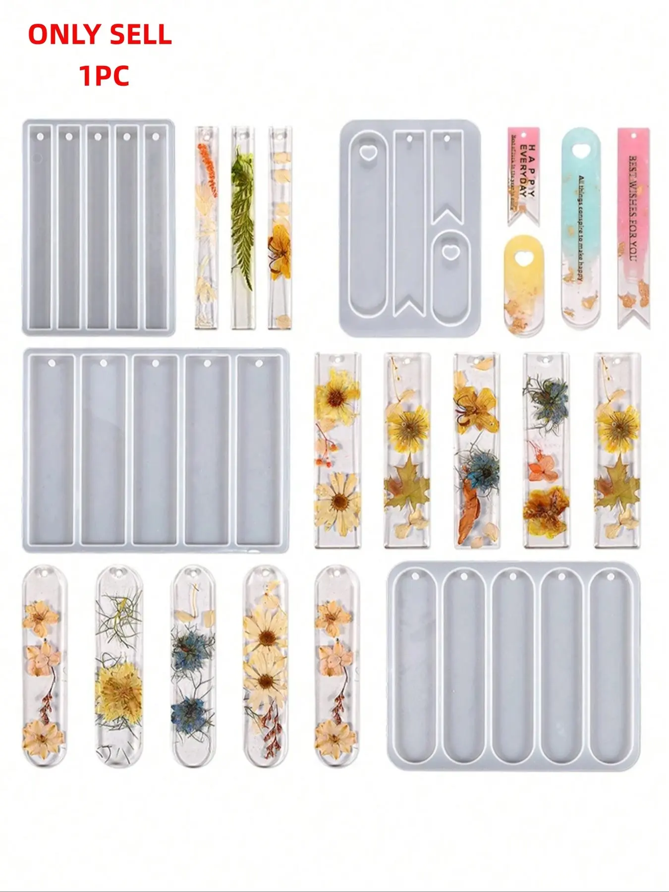 1 Pcs DIY Crystal Epoxy Bookmark Mold, Long Oval Triangle Heart Silicone Mould, Handmade Craft Supplies, Crafting Tools, Resin Casting Tool for Beginners & Professionals, Silicone Molds