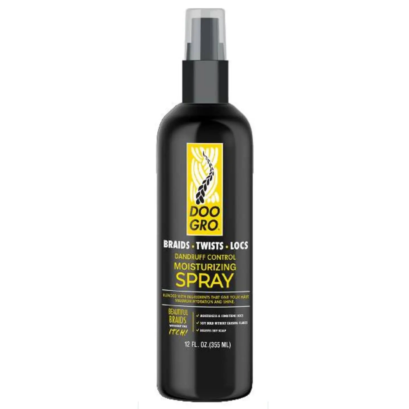 DOO GRO Dandruff Control Haircare Moisturizing Spray with 2.0% Salicylic Acid - Hydrating Daily Mist for Textured Hair, 12 oz, Braids, Controls Scalp Itching, Hydrates Scalp, Spray Form, Daily Misting, 12 Fl Oz, Moisturize, Doo Gro Btl Moisturizing Spray
