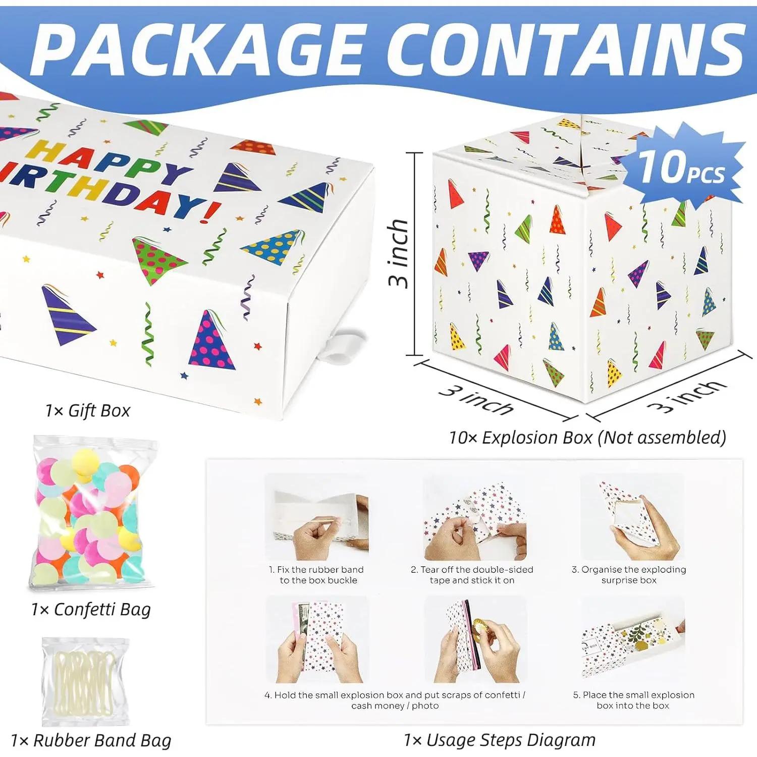 Happy Birthday Surprise Gift Box Explosion for Money - DIY Pop Out Folding Bounce Explosion Gift Box with Confetti - Birthday Money Bank - Cash Gift Idea for Women Men Kids