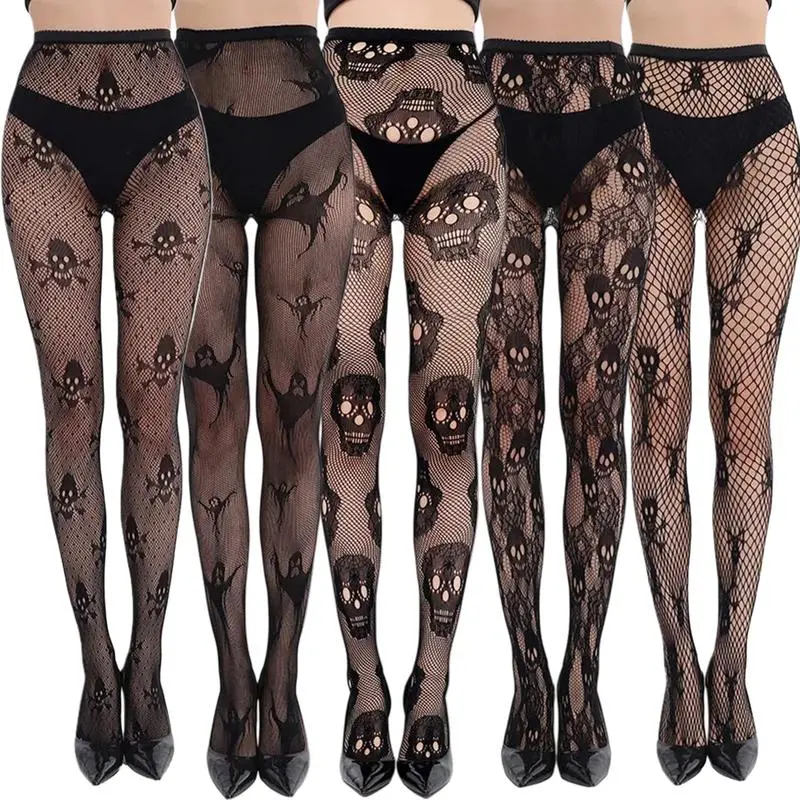 Women Sexy Tights Fishnet Stockings Patterned Leggings Thigh-High Black Socks Lace Pantyhose