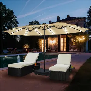 【Solar LED Lights Umbrella】Yaheetech 15/13ft Large Patio Umbrella, Outdoor Double-Sided Rectangle Umbrella with 36 LED Lights & Crank for Patio Garden Pool Lawn Backyard, Base Included