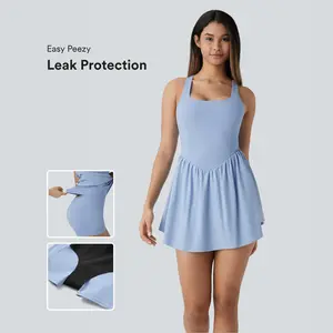 Halara Breezeful Backless 2-in-1 Pocket Mini Quick Dry Flowy Pickleball Active Dress-Easy Peezy plus Leak Protection Edition