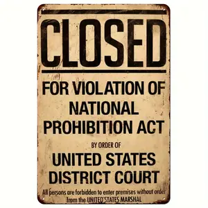 Closed Prohibition Sign Vintage Decorations Speakeasy Roaring 20s Poster 1920s Gift 8x12in Metal Sign