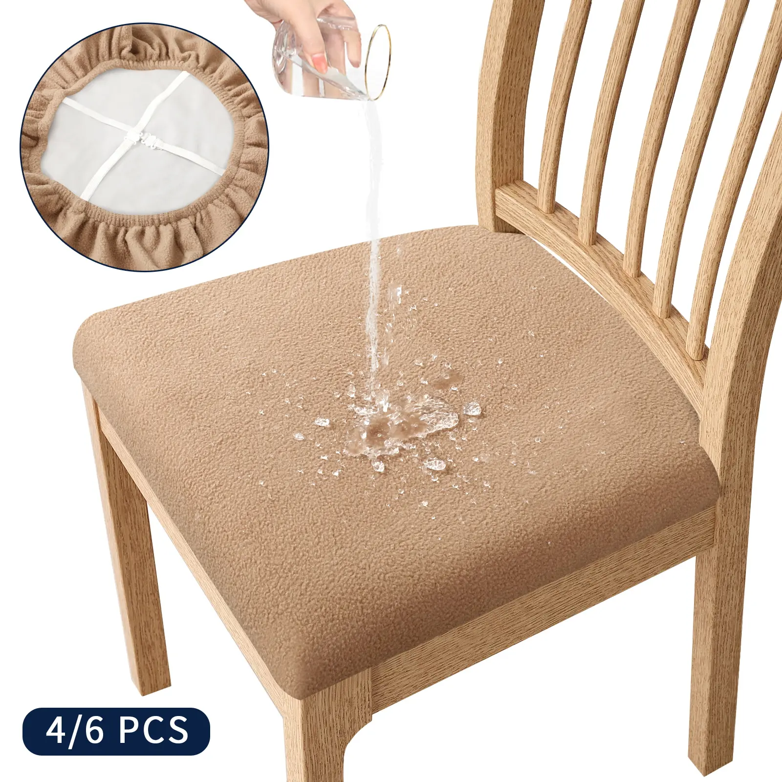 Easy-Going 4/6 PCS Waterproof Fleece Thick Cloth Seat Covers for Chairs - Washable Detachable Slipcovers with Waterproof Coating, Wrinkle-Resistant Durable Protectors, Easy-On, Fits Most Home Dining Room Chairs