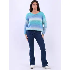 Women V-Neck Crop Knitted Rainbow Sweater