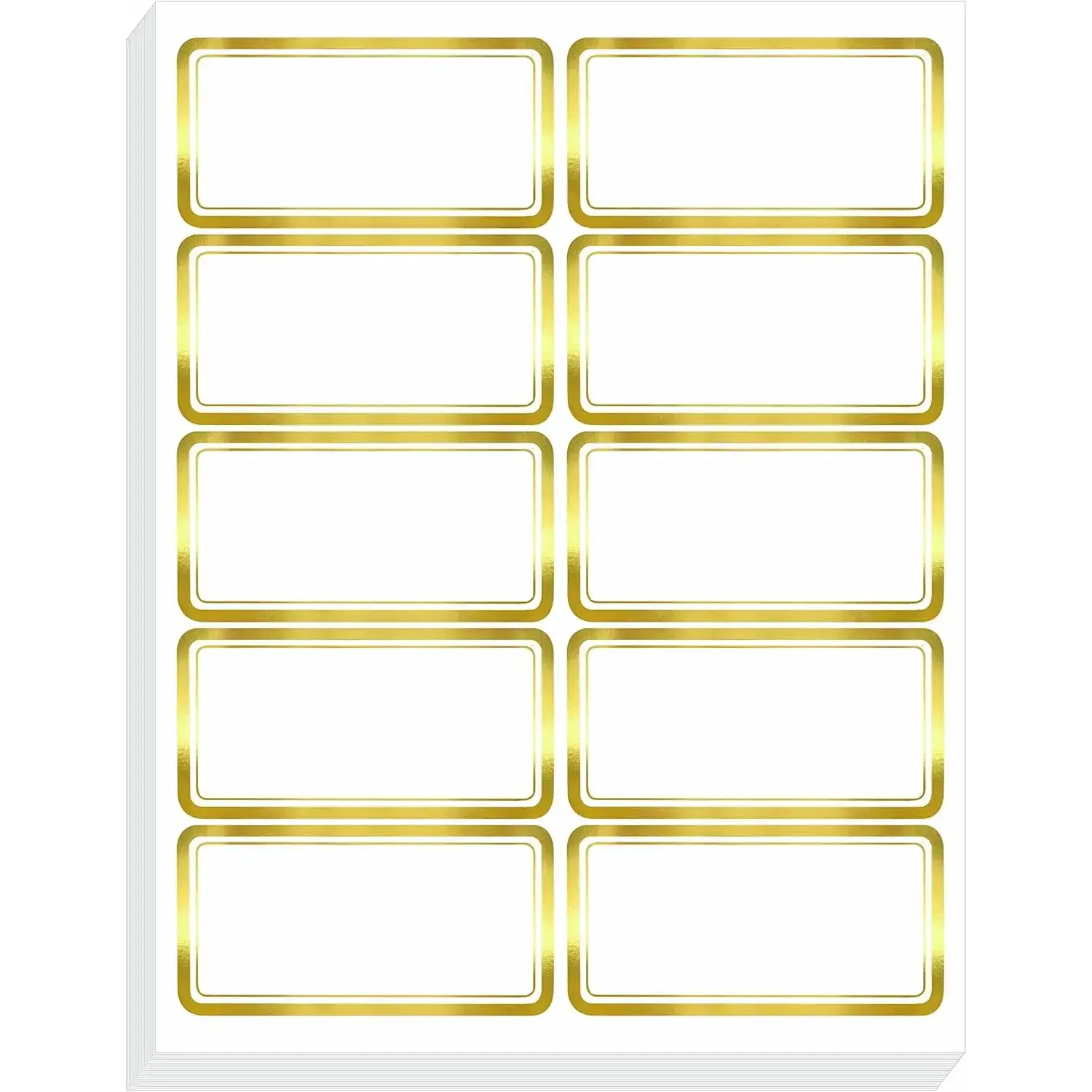 200 PCS Gold Metallic Name Labels, Blank Name Tag Stickers with Permanent Adhesive Writable Stickers with Metallic Gold Border for School Office Home (Letter Size per Sheet, Each Measures 2" x 4")