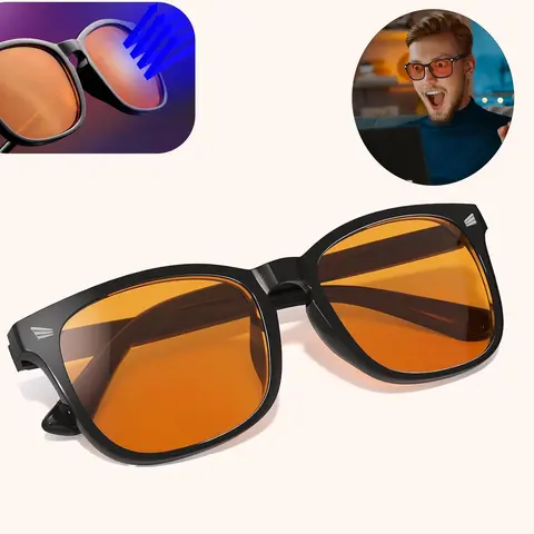Male Anti-Bluelight Glasses, Lightweight Durable Frame with Amber Tinted Lenses, Blue Light Eyeglasses for Gaming, Anti-Glare Computer Eyewear with UV Protection, Fast Reaction View, Men's Sports & Outdoor Accessory, Lightweight Durable Glasses, Gamers