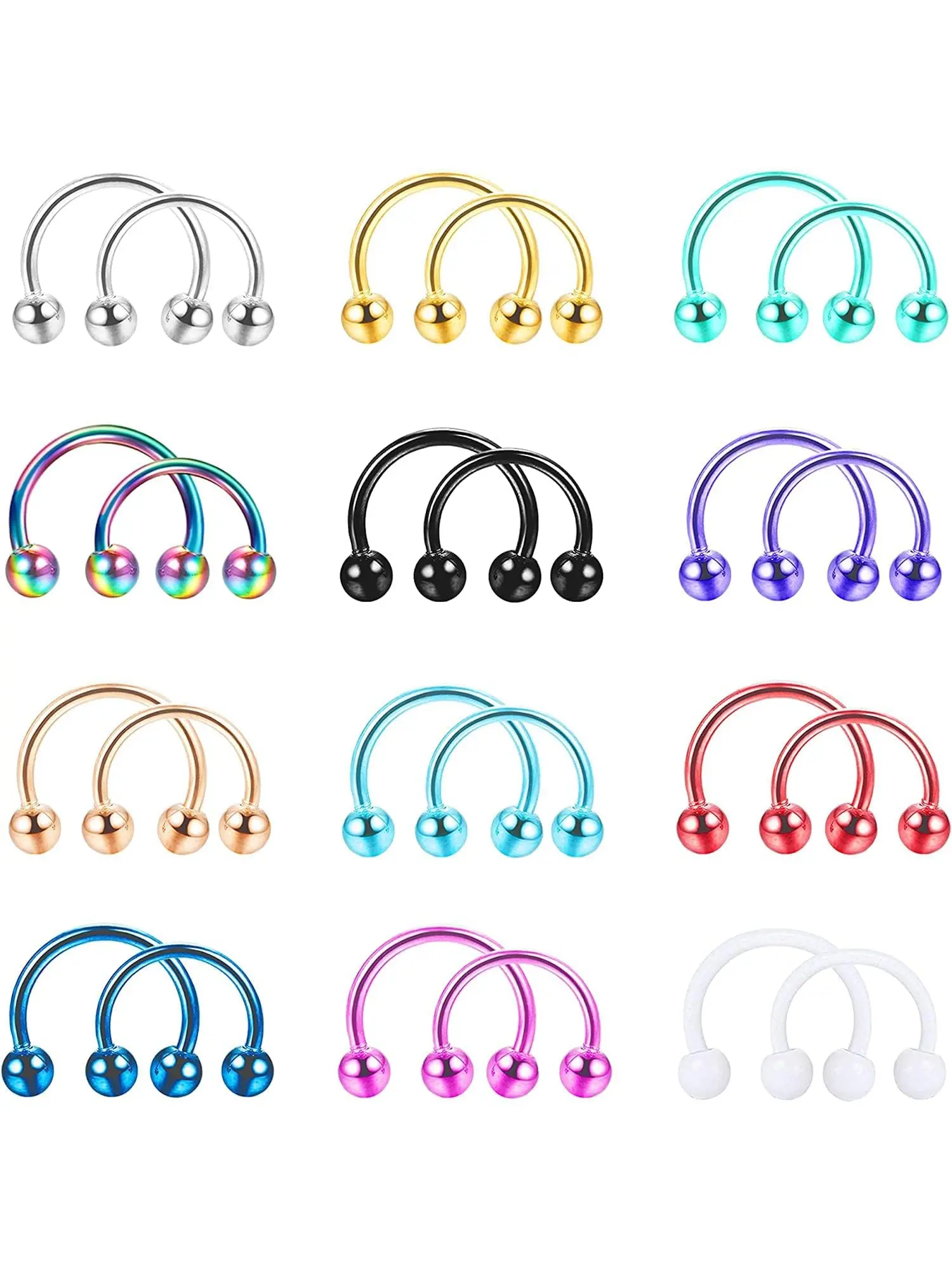 24Pcs Horseshoe Rings Septum Jewellery for Women Men 16G Surgical Steel Nose Septum Rings Rose Gold Black Horseshoe Hoop Earring Lip Eyebrow Daith Helix Piercing Ring 8mm 10mm Navel Piercing Jewelry Nose Rings Set Body Piercings Set