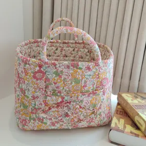 Washable Foldable Fabric Storage Bag, Book Organizer Floral Pattern Basket, Office Supplies Holder, Home Decor Bin for Entryway Bedroom Living Room
