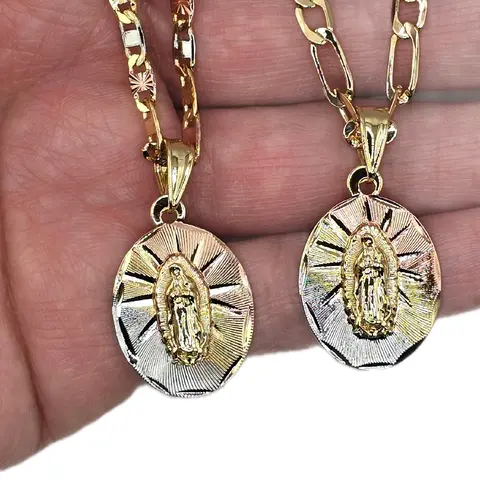 Virgin of Guadalupe Pendant Necklace - Gold and Silver Finish, Religious Jewelry