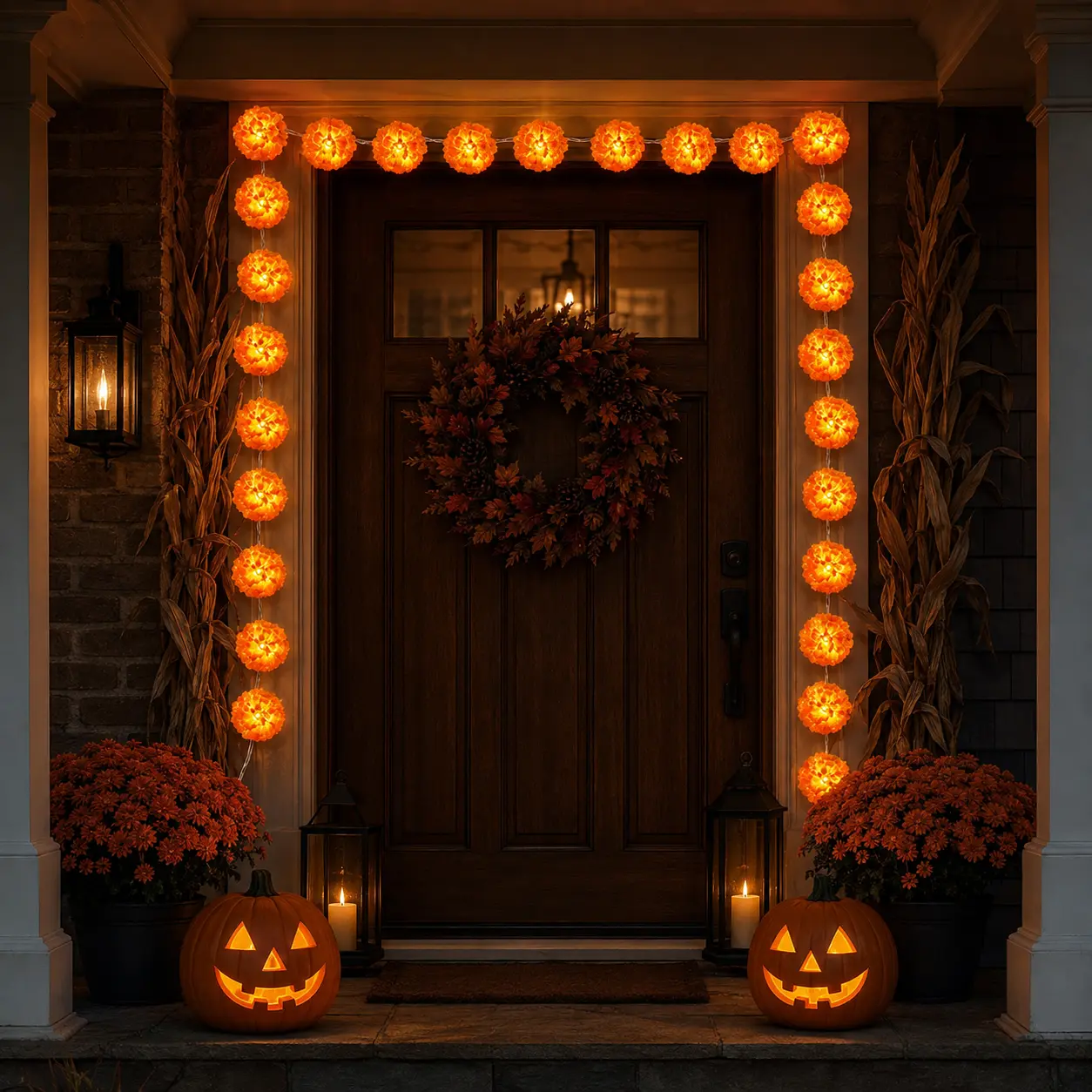 20-Count Marigold Flower LED String Lights, 9.8ft Battery Operated Blinking Garland Lights for Halloween, Fall Decor, Party & Indoor Outdoor Decoration