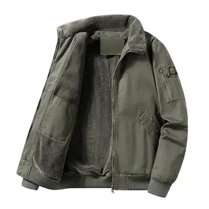 Men's Olive Green Fleece Lined Jacket - Workwear Style, Collared Design, Functional Pockets, Warm Casual Coat, A Must Have For Cold Weather & Everyday Wear