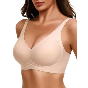 Jelly Bras for Women No Underwire Seamless Push Up Bralettes Deep V Comfort Bra Full Coverage T Shirt Everyday Bras