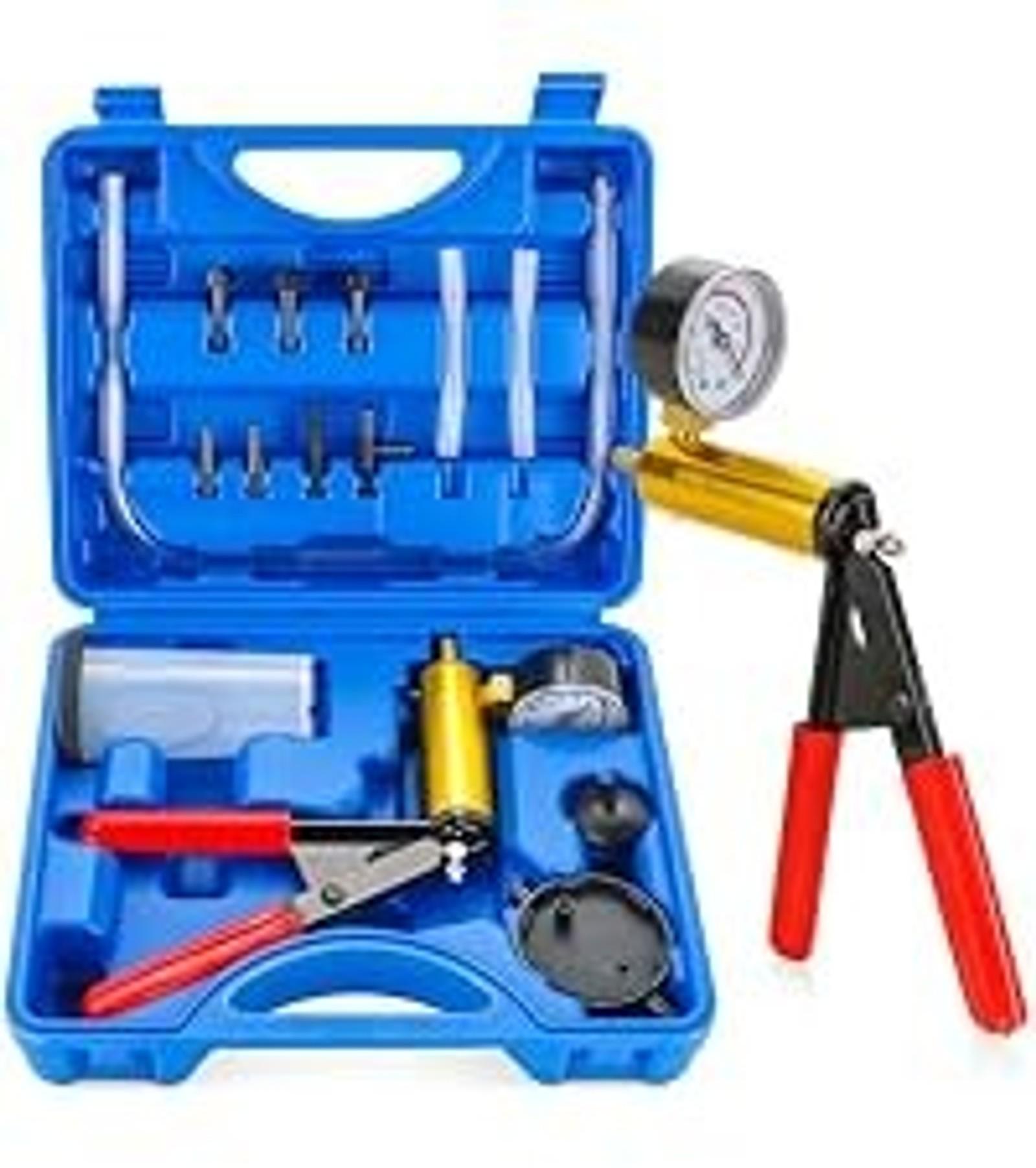 2 in 1 Handheld Vacuum Pump Brake Bleeder Kit for Motorcycle, 16 pcs Brake Fluid Bleeder Oil Change Hand Held Vacuum Pistol Pump Tester Kit for Bike Car Truck (Blue)