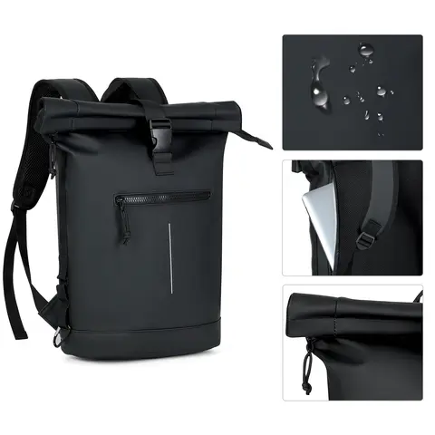 Lekesky 18L Laptop Backpack - Adjustable Roll Top Waterproof Bag with Carabiner, Organizing Storage, Expandable Capacity, Padded Shoulder Straps, Quick Access Pockets, Breathable Mesh Holes, Lightweight Airline Approved for Men’s Outdoor Activities