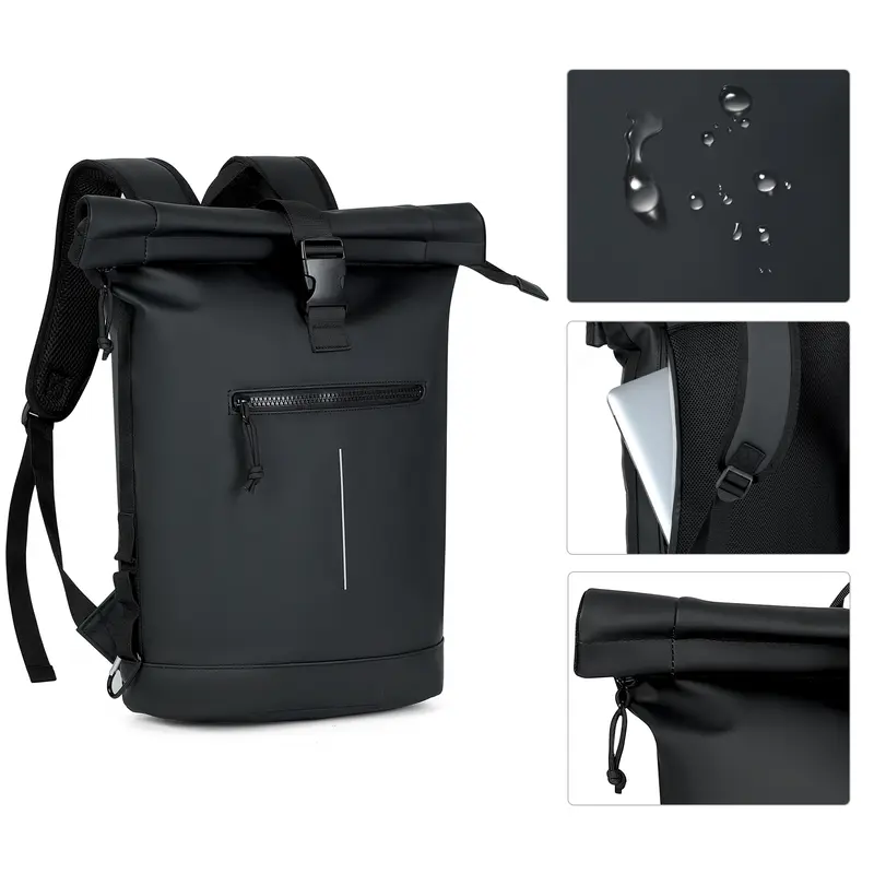Lekesky 18L Laptop Backpack - Adjustable Roll Top Waterproof Bag with Carabiner, Organizing Storage, Expandable Capacity, Padded Shoulder Straps, Quick Access Pockets, Breathable Mesh Holes, Lightweight Airline Approved for Men’s Outdoor Activities