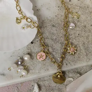 Chunky Gold Pink Beach Charm Necklace