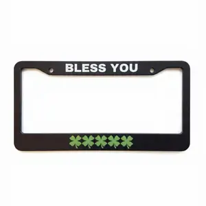Bless You Shamrock Black Stainless Steel License Plate Frame | Lucky Clover Irish Car Gift