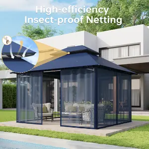 Aoxun Outdoor Gazebo for Patio 10x12 Metal Frame Canopy with Double Roofs Heavy Duty Party Tent and Shelter with Mosquito Netting and Privacy Screen for Backyard, Lawn, Garden, Deck