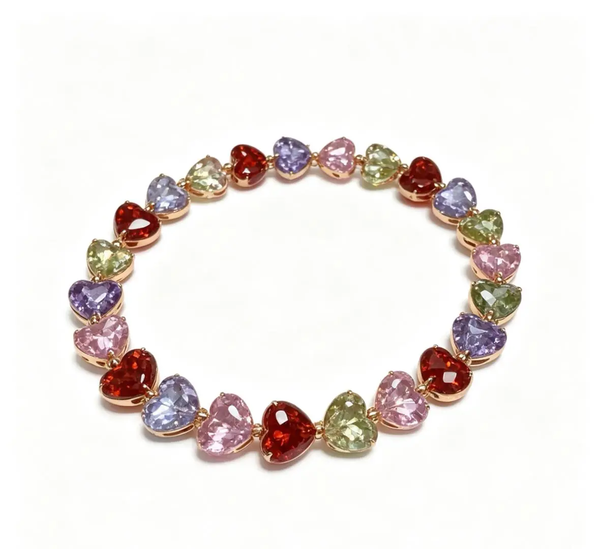 Selina(9435)GC Multicolor Zircon Heart-Shaped Crystal Bracelet, Multicolor Stackable Bracelet for Jewelry Accessories Collection, Multicolor Stackable Bracelets