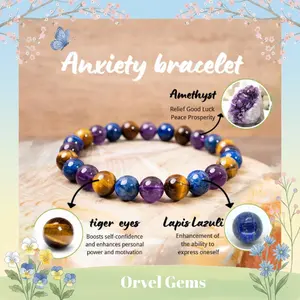 Anxiety Relief Crystal Bracelet – 8mm Beads | Perfect for Men, Women, Couples, and Friends | Ideal for Daily Wear, Meditation,optional size， and Thoughtful Gifts Amethyst