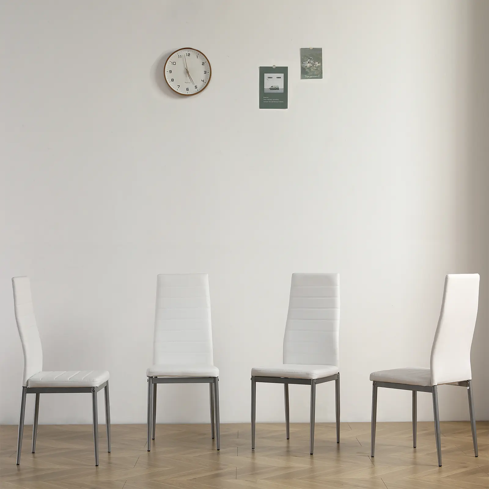 4pcs High-End PU Leather Dining Chair Backrest Cushions - Horizontal Sewing Decoration, Iron Round Tube, White Cushion, Gray Leg, 16.5x17.7x37.8in, 42x45x96cm, 7.72lbs - for Home & Office Use