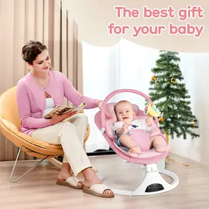 Electric Baby Swing for Newborns, Bluetooth Infant Swing with 5 Natural Sway Speeds & Remote Control, Portable Foldable Baby Rocker, Indoor Outdoor Dual-Use Baby Bouncer Swing for 0-6 Months Infants (Under 20lbs, Pink)