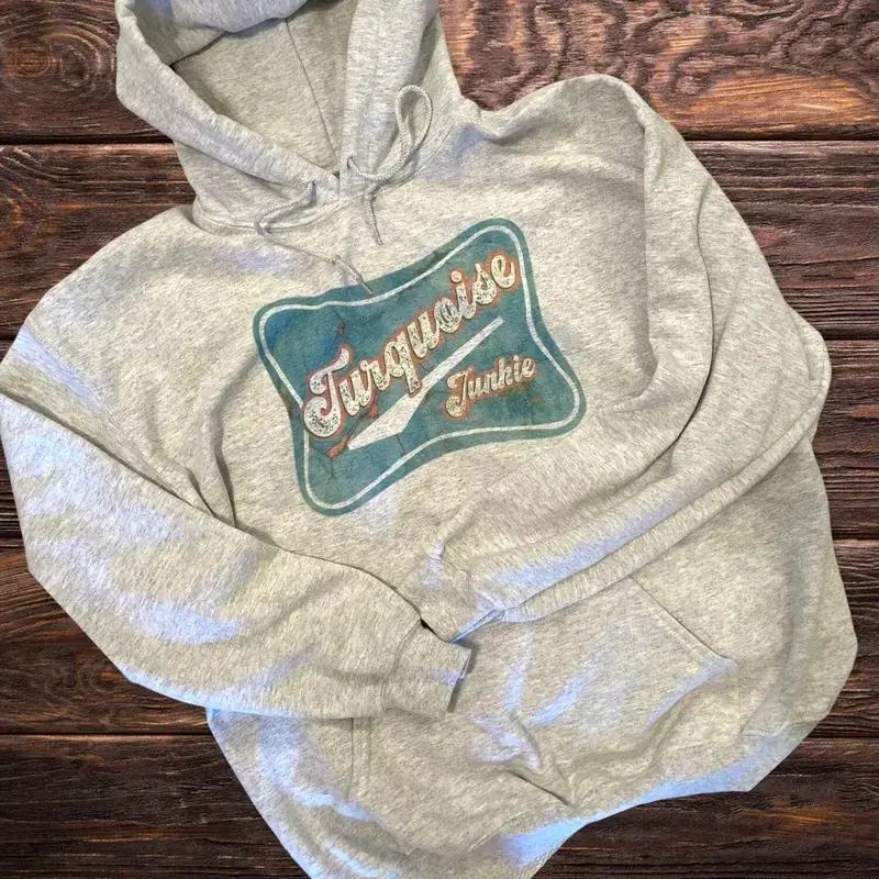 Western Turquoise Junkie Gray Hoodie for Western Clothing Women's Tops, Graphic Unisex Casual Wear, USA-Made & Printed Apparel	