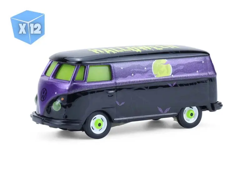 12 PACK Volkswagen Type 2 Panel Van – Halloween 2025 w/ GLOW IN THE DARK PAINT Diecast 1:64 Scale Model - Greenlight 30556