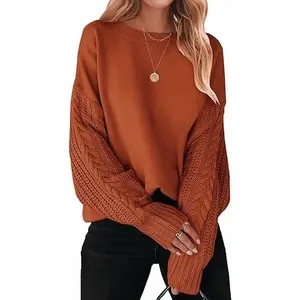 ZESICA Women's 2025 Fall Long Sleeve Crew Neck Solid Color Cable Knit Chunky Casual Oversized Pullover Sweater Tops