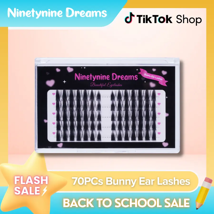 Ninetynine Dreams 70PCs Bunny Ear Lashes | 10–14mm C++ Curl Dramatic Spiky Anime Manhua Style False Eyelashes, Waterproof Long-Lasting Reusable DIY Clusters — Ultra-Thin Band, Bold & Eye-Catching Look