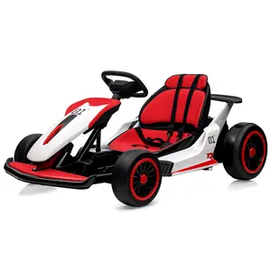 【Christmas Gift】Red 24V Electric Drift Go Kart For Kids Ages 6-12 With Dual 200W Motors 8.1 MPH Adjustable Seat Led Lights Music Usb FM Radio Steel Frame Red