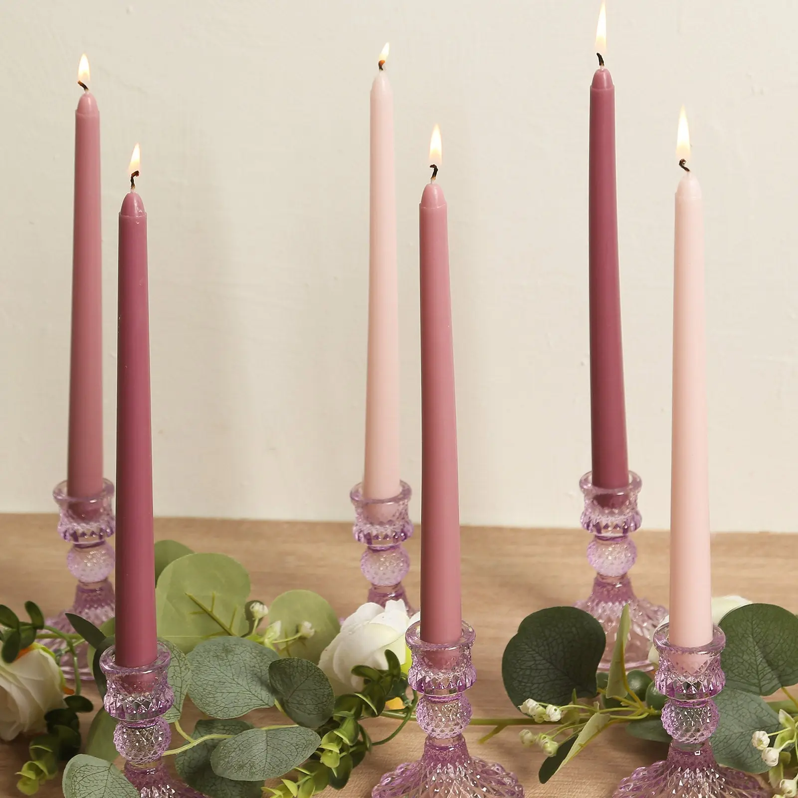12-Pack 10" Premium Unscented Wax Taper Candles, Dusty Rose Mixed Design Box Set, Birthday Candles & Wedding Centerpieces for Home Decor, Event Decor & Decorations Supplies