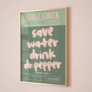 sage green pink aesthetic trendy wall art print save water drink dr.pepper green retro bar cart art poster trendy cute green apartment decor