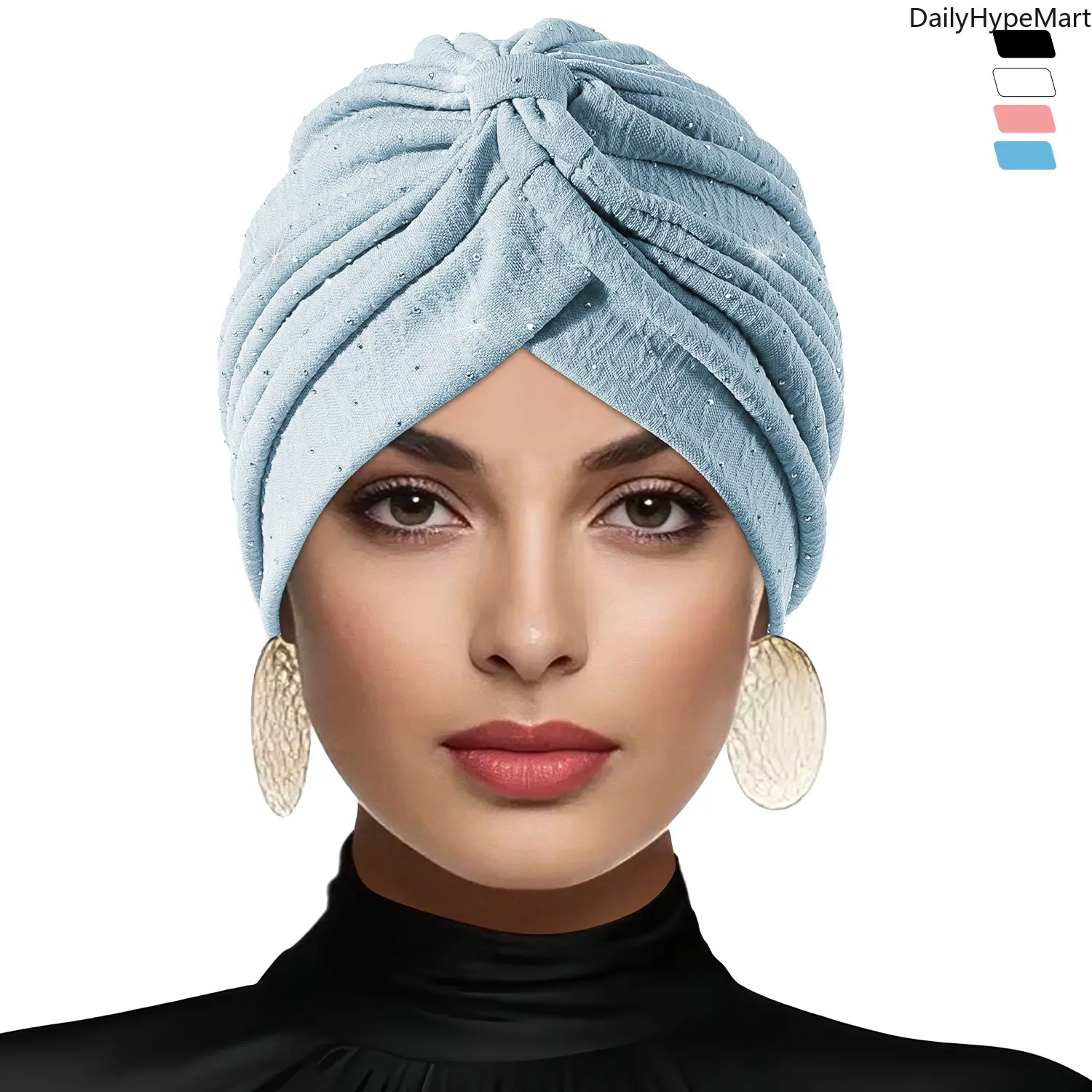 Funky Pleated Turban for Women, Embellished Head Wrap Scarf for Christmas, Engagement and Anniversary Occasions, Fashion Headscarf, Memorial Day, Ethnic, Peppy