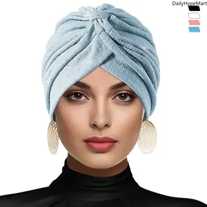 Stylish Rhinestone Floral Headwrap, Stereo Pleated Ethnic Turban for Women, Spring Summer