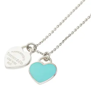 Pre-owned Tiffany & Co. 1 Small Leather Goods Return to Tiffany Blue Double Heart Tag Pendant Necklace oka