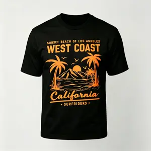 [100% Cotton]Summer t shirt California Sunset Palm Tree Print T-Shirt | Men's Loose Fit Summer Streetwear