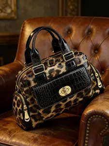 High-End Leopard Print Small Shoulder Bag for Women, Stylish Multi-Function Handbag for Ladies, Retro Refined Tote Purse, Top Handle Crossbody Bag, Durable PU Material, Fashion Classic