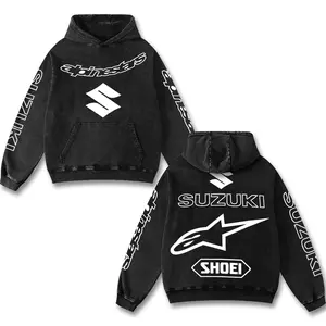 Retro Alpinestars Suzuki Racing Washed Hoodie Motor World Champion Enthusiast Apparel Superbike Streetwear Racing Team Super Motorsports Clothing Riders Motor Off-Road Dirt Bike Fan Gear Cotton For Motor Fan Fit  Womenswear