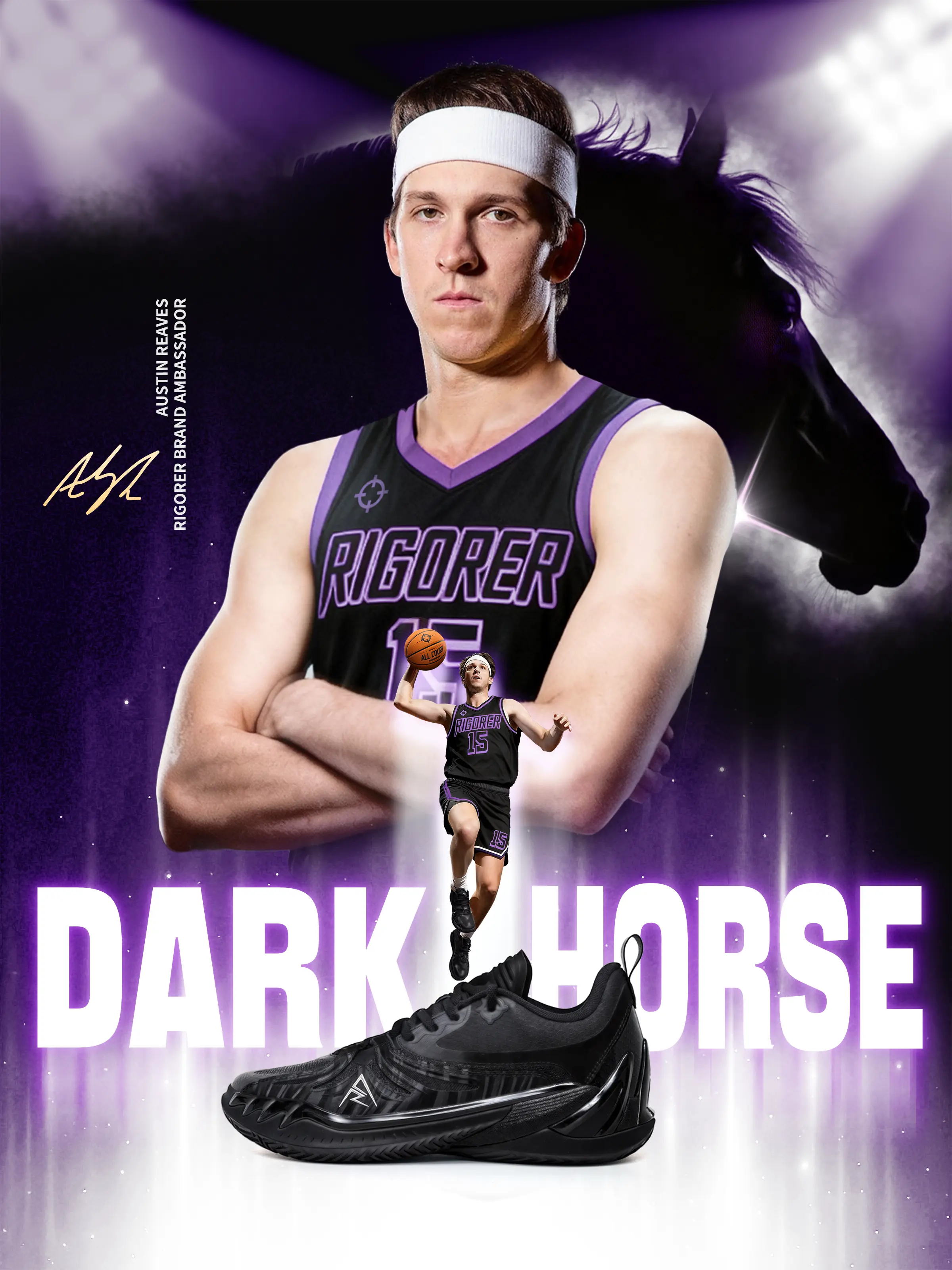 Rigorer AR3 Austin Reaves Signature Basketball Sneaker Shoes 'Dark Horse' Z325360910-9 - Black Performance Shoes for Enhanced Court Performance