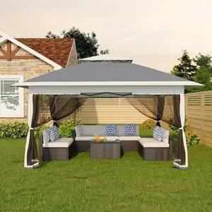 12x12FT Pop Up Gazebo with Mosquito Netting, Outdoor Canopy Tent Easy Setup for Backyard Patio Garden Deck