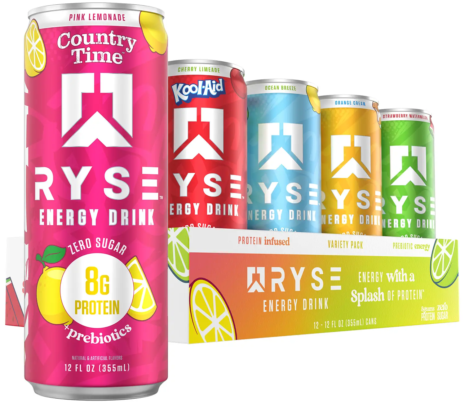 RYSE Functional Energy Drink - 150mg Caffeine, 8g Protein, 1g Prebiotics & Sugar Free - 12 fl oz Cans (12-Pack)