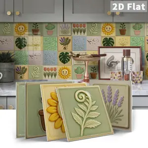 12/24 PCS Gift Box ART Cute Cartoon Plant Embossed PE Crystal Tile Stickers Waterproof Oil-Proof Home Decor for Kitchen Bathroom Walls Floors