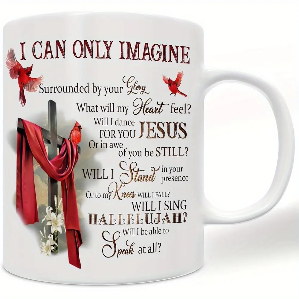 [11oz Inspirational Mug] 11oz Ceramic Coffee Mug| Inspirational Christian Cardinal Bird, Faith-Inspired Gift for Men, Women, and Jesus Lovers with Uplifting Scripture Message, White, Reusable, Dishwasher Safe, Spiritual Comfort| Elegant Script Design| Csh