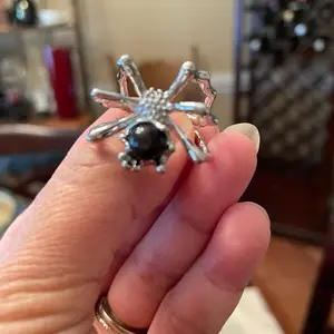 Unique Black Stone Spider Ring Adjustable