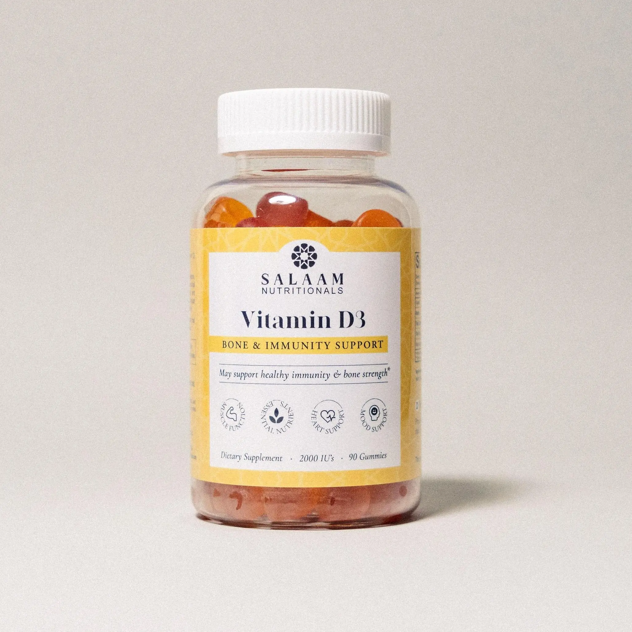 Salaam Nutritionals Halal Vitamin D3 2000 IU Gummies 90 Count Chewable for Bone Muscle & Immune Support Non GMO Gluten Free