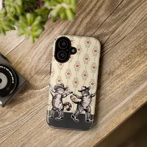 Vintage Dancing Cats Tough Phone Case, Cute & Stylish Protection, gift for him for her, cute protective cover