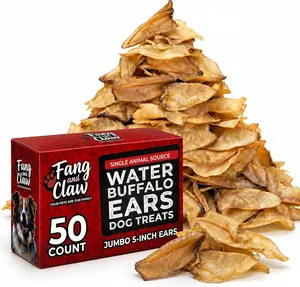 Water Buffalo Ears for Dogs 100% Natural Single-Ingredient Long-Lasting Rawhide Alternative Soft Chew Treats High Protein Remedy Chews